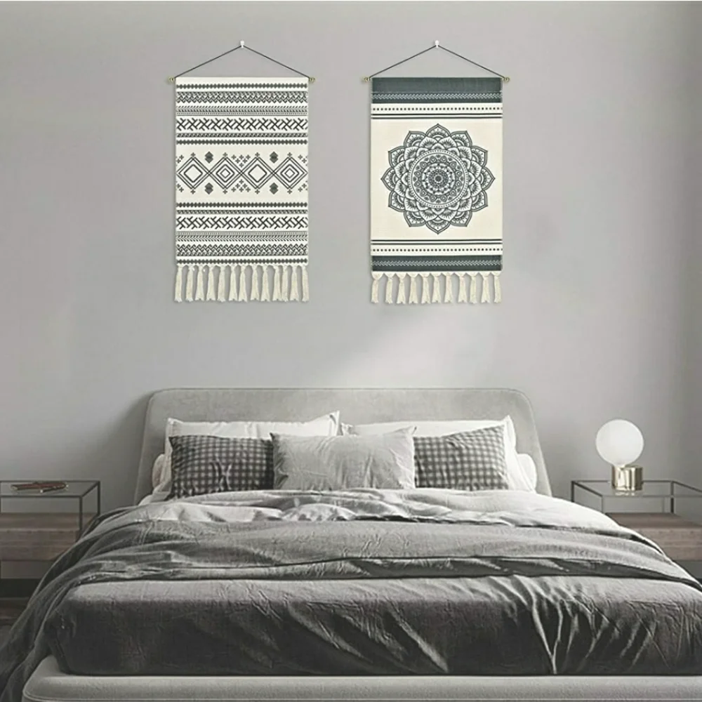 2 Pcs Macrame Woven Mandala tapestry